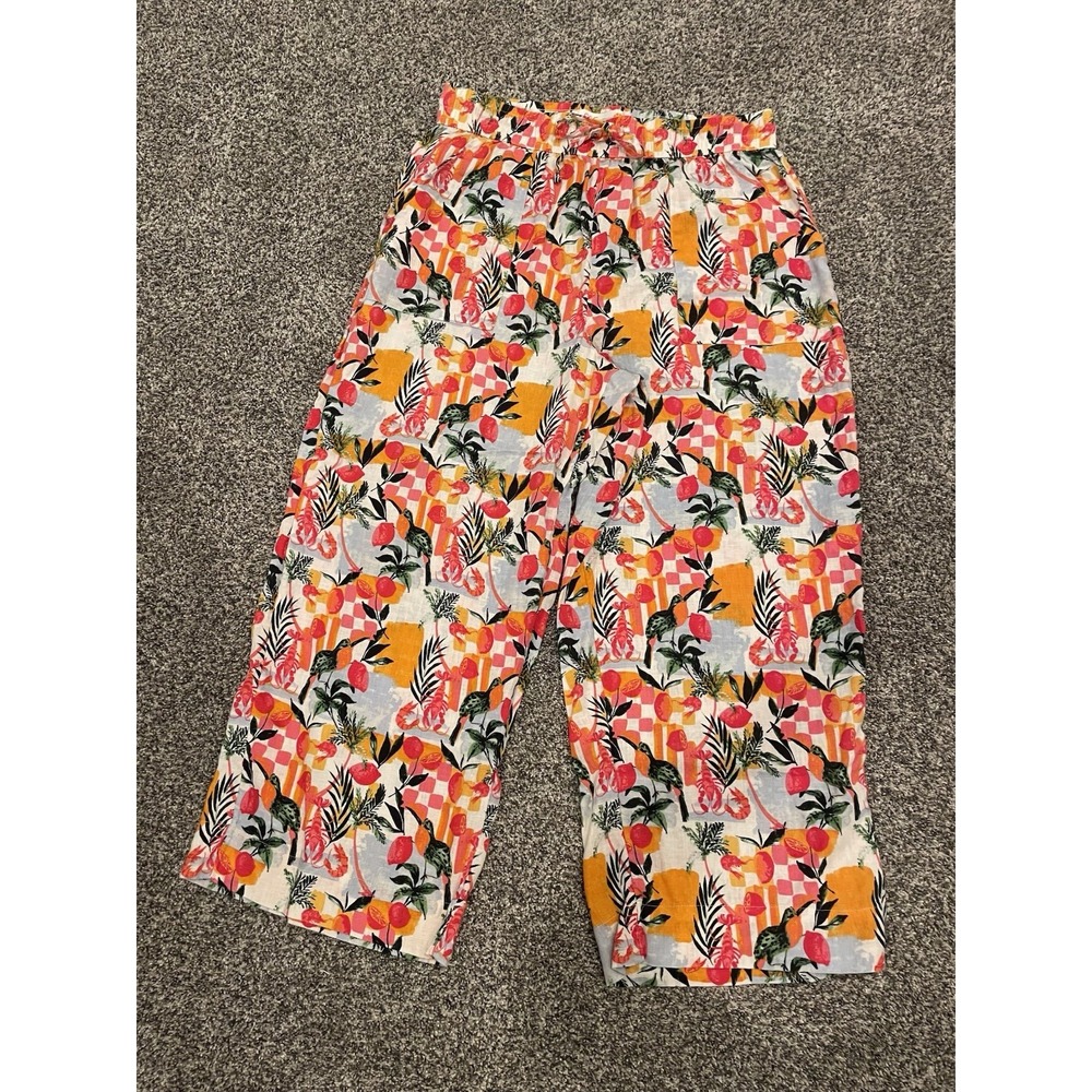 C&C California Pants Womens Large Orange Floral Linen Beach Tropical Lobster